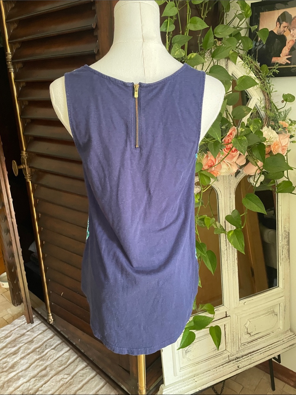 Lily Pulitzer Cotton Biased Tank Top Small Blue Teal Navy - Picture 7 of 8